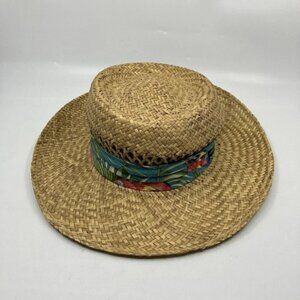 Panama Jack Floral Parrot Band Straw Hat Safari Sun Summer Small